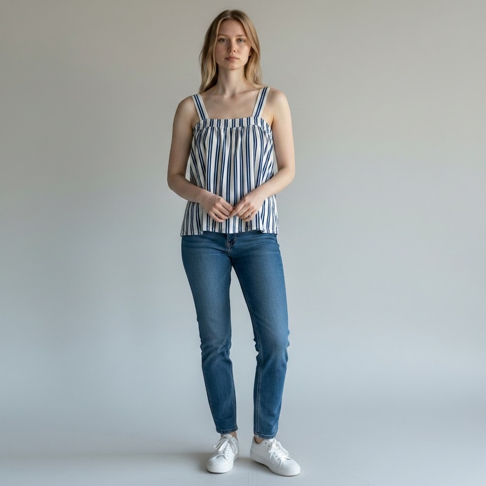 Lake Pajamas Womens XXL Navy White Striped Smocked Tank Top Modal Sleeveless